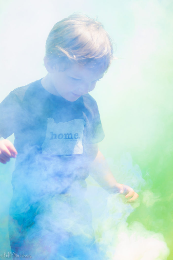 playing in smoke bomb smoke